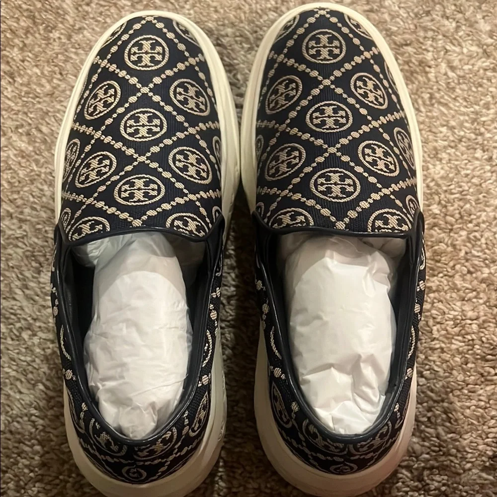 Tory Burch Navy and Cream Slip-On Sneakers - Picture 3 of 7